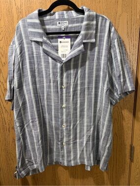 Sperry Men’s XXL Camp Collar Shirt Navy White Stripe Short Sleeve NWT